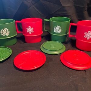 Vintage Tupperware Christmas Cups with / coaster/lids